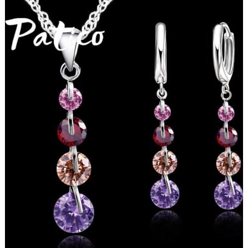 Romantic 925 Sterling Silver Link Chain Crystal Pendant Jewelry Set For Women Cubic Zirconia Choker Wedding Jewelry Set
