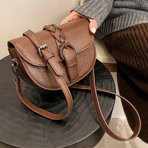 Stone Pattern Saddle Bags For Women 2021 PU Leather Designer Female Shoulder Bag Sac A Main Femme Crossbody Bag Lady Handbags