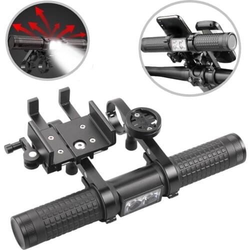 5-in-1 Bike Handlebar Extender USB Charging Power Bank Waterproof Bicycle Lamp Flashlight Bracket Phone Support Holder Rack