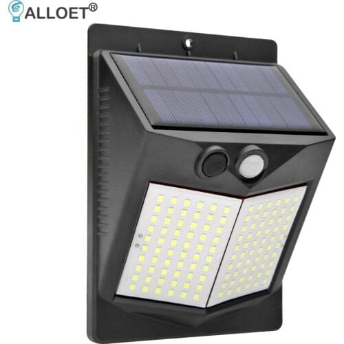 Outdoor Solar Power Lamps 120 LED Human Body Induction PIR Wall Light Black Plastic Waterproof Garden Street Lighting