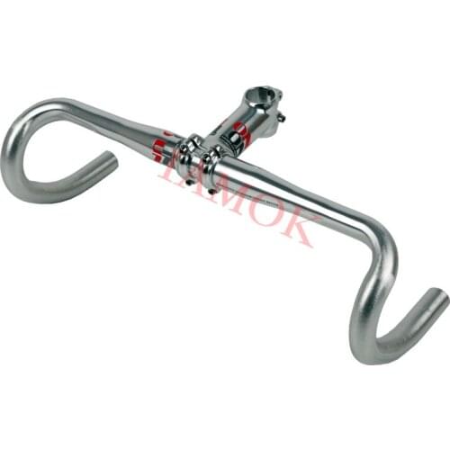 Bike Aluminium Alloy Red Logo Bent Bar Iamok Seat Post 3-piece Set UNO Road Bicycle 7/17 Degree Stem Silver