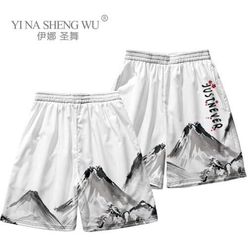 Japanese Streetwear Kimonos New Printing Crane Short Pants Harajuku Menswear Loose Style Male Harajuku Casual Shorts Beach Pants
