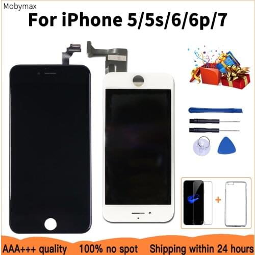 Factory LCD Display Replacement For iPhone 5s Touch Screen Digitizer Assembly For iPhone 5 6 6plus 7+Tempered Glass+Tools+Case