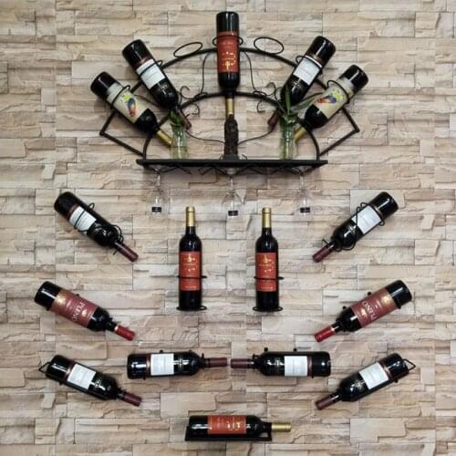 Iron Wall Mounted Wine Bottle Rack Holder Display Shelf Kitchen Bar Exhibition Storage Organizer Home Decor
