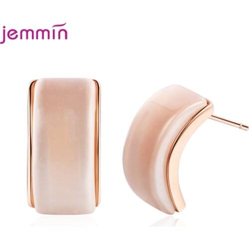 Women Enamel Earrings 1 Pair Geometric C-shape Stud Earring 925 Sterling Silver Boho Ear Jewelry Brincos