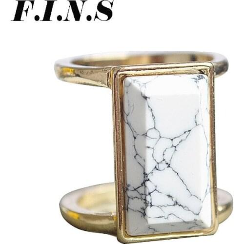 F.I.N.S Costume Jewelry Party Geometric Rings for Women Gold Color Zinc Alloy 3 Colors Faux Marble Stone Anel Bijuteria Feminina
