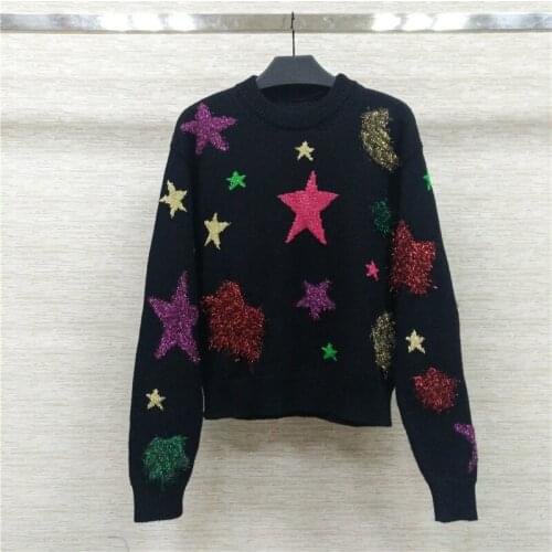 Women Sweater 2018 New Fashion High Quality Autumn Winter Star Moon Three-Dimensional Eyelash Jacquard Wool Knitting Sweater