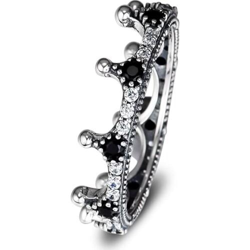 Enchanted Crown Ring Clear CZ & Black Silver Woman Rings For Jewelry Making 925 Original Silver Jewelry Make Up Woman Gift Ring