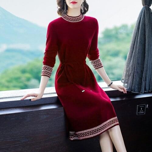 Azterumi 2020 Autumn and Winter Bottoming Knitted Dress Woman Waist Elegant Korean Style Retro Slim Base Sweater Dresses