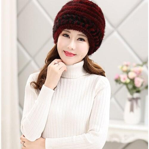Winter Womens Mink Fur Hats Natural Real Fur Knitted Cap Fashionable Fluffy Ladies Genuine Fur Beanie Female Black Fur Caps
