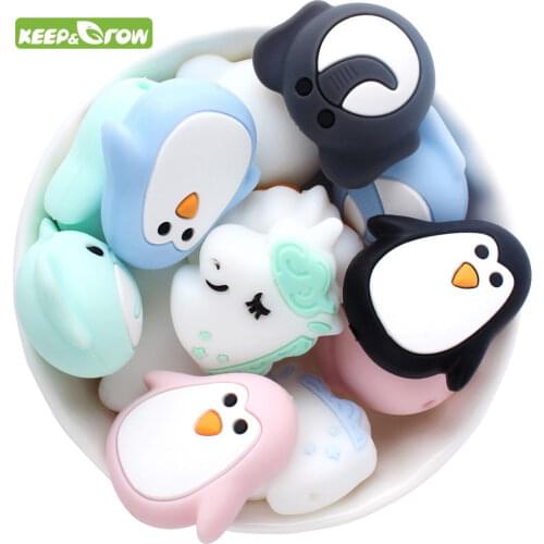 KEEP&GROW 10Pc Silicone Beads Unicorn Penguin Elephant Silicone Beads BPA Free Rodent DIY Making Necklace Teething Baby Products