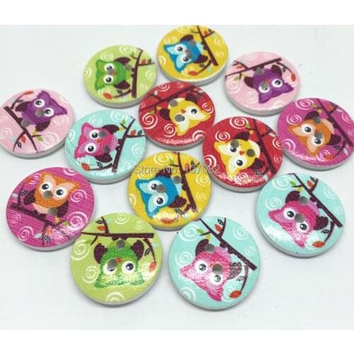 1000pcs 15mm Mixed Wood Owls Buttons Round 2-Hole Sewing Accessories Embellishments For Scrapbooking Cardmaking