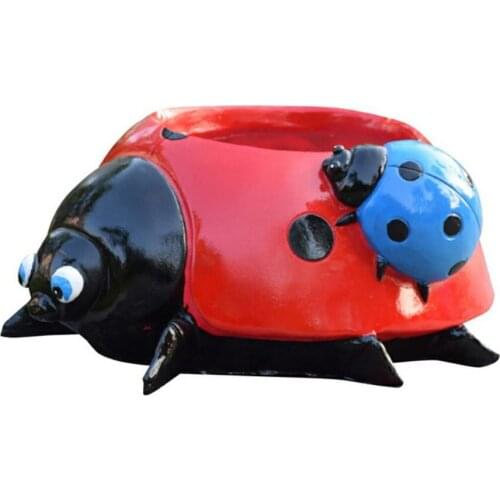 14*12.3*5.5cm Resin Ladybug Planters Flower Pot Decor Simulation Animal Statue Planter Garden Lawn Succulent Plant Pot