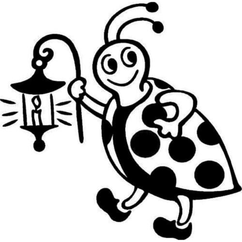 15.2*15CM Fashion Car Stickers Ladybug Holding A Lamp Creative Vinyl Car Styling Decals Black/Silver C9-2205