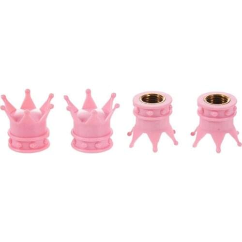 4 Pcs Universal King Queen Crown Car Truck Bike Tire Air Valve Stem Caps Wheel Rims -- pink