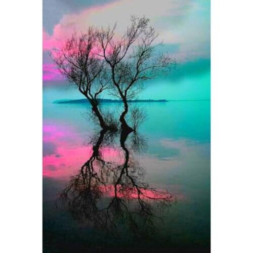 5D DIY Diamond Embroidery Landscape Water Tree Diamond Painting Cross Stitch Square Rhinestone Mosaic Home Decoration Decor Gift