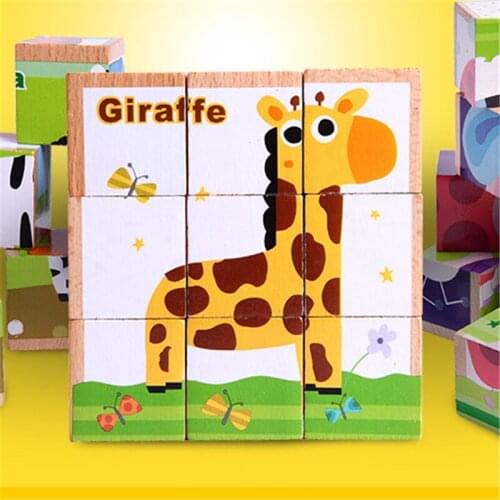 9Pcs/Set New Kid Wooden Cartoon Animal 3D Stereo Puzzle Toy Early Education Learning Toys For Kids Game Baby fun 3-6 Years Old