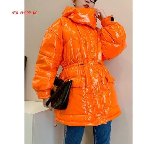 90% White Duck Down Jacket Winter PU Bright Coat Women Snow Clothes 2020 Loose Medium Long Female Warm Down Parka Oversize New