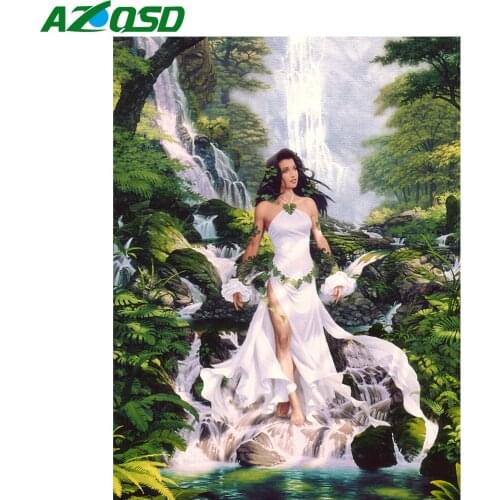 AZQSD Diamond Embroidery Woman Waterfall Mosaic Rhinestones Diamond Painting Portrait Cross Stitch Needlework Home Decor Gift