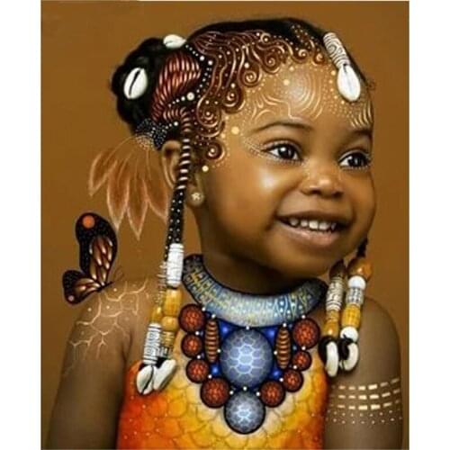 DIY African Little Girl Butterfly Diamond Painting Full Square / Round Diamond Rhinestone Diamond Embroidery Home Decoration