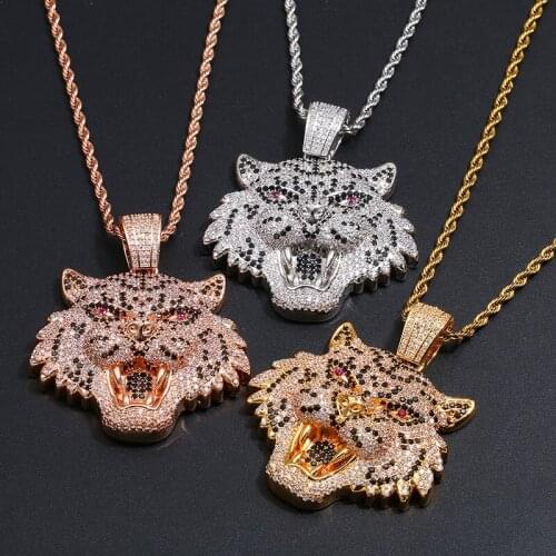 Shiny Iced Out Bling Pendant Necklace Hip Hop Jewelry Domineering Leopard Necklace Gold Rose Gold Color Cubic Zircon