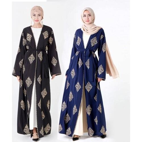 Middle East Gold Embroidery Turkish Womens Cardigan Robe Abayas for Women Muslim Cardigan Women