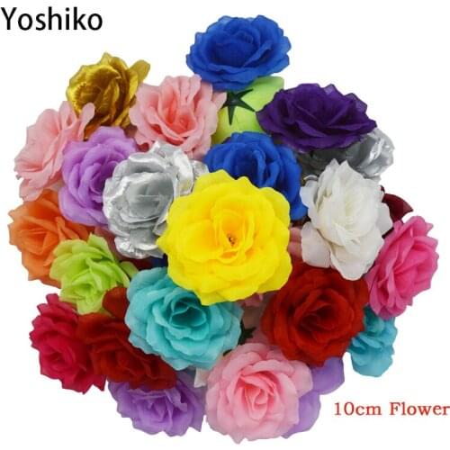 50pcs 10cm Artificial Silk Rose Craft Flower Head Wedding Decoration Fake Flower For DIY Gold Flower Wall fleurs artificielle