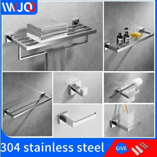 Bathroom towel rack set stainless steel wall mount double towel bar ring Toilet brush Soap holder toilet paper dispenser