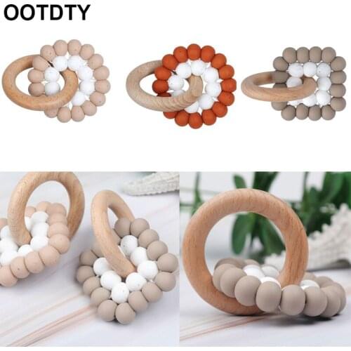 Baby Teether Bracelet Ring Beech Wooden Pendant Baby Boys Girls Teething Rattle Shower Gift