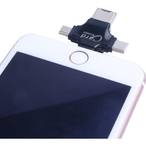 Newest 4 in 1 Micro SD Memory Card Reader Lightning/Type-C OTG Card Reader for iphone 6 7 8 Plus Samsung S8 S9 OnePlus 5 6