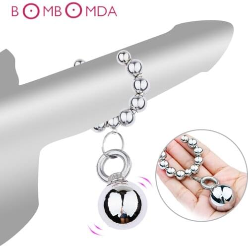 Stainless Steel Penis Ring With Double Beads Dick Bondge Cock Ring Penis Training Enlarger Stretcher Orgasm Sex Products for Man