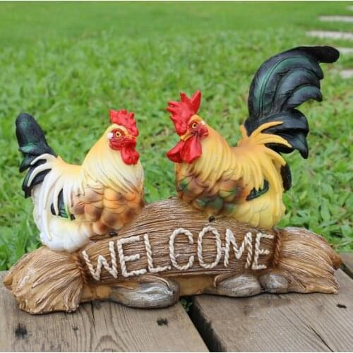 Outdoor Creative Resin Cock Hen Figurines Crafts Welcome Card Decoration Livingroom Home Accessories OrnamentS Garden Furnishing