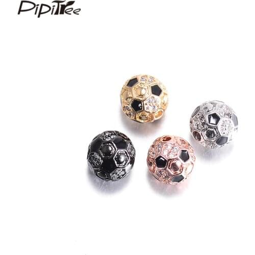 Pipitree DIY CZ Zircon Football Round Beads 8mm 10mm Crystal Spacer Beads Charms for Jewelry Making Bracelet Accessories Copper