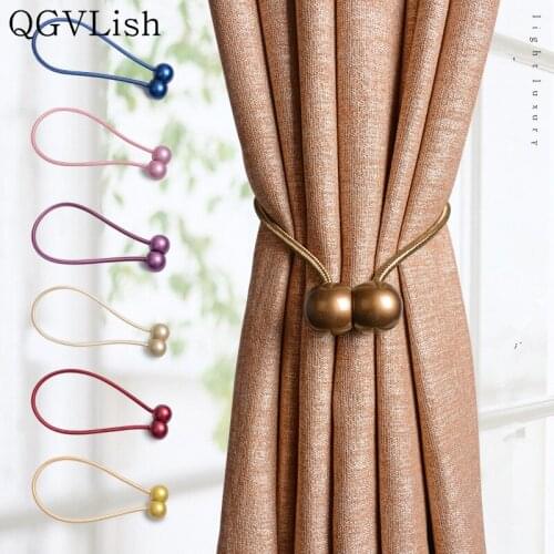 QGVLish 2Pcs Magnetic Curtain Holder Hanging Belt Ball Ropes Buckle Tiebacks Straps Curtain Accessories Bind Clips Buckle Decor