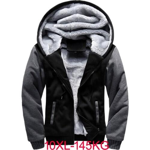 Men Jackets Plus Large Size 6XL 8XL Big Hooded Thick Warm Fleece Parkas 9XL 10XL Winter Black Patchwork Out Wear Coat