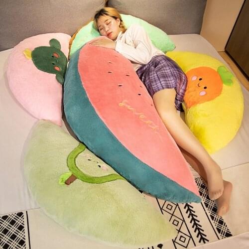 Soft Fluffy Fruits Watermelon Kiwi Cactus Carrot Avocado Plush Headrest Soft Stuffed Cartoon Bed Pillow Cushion Toy For Girls