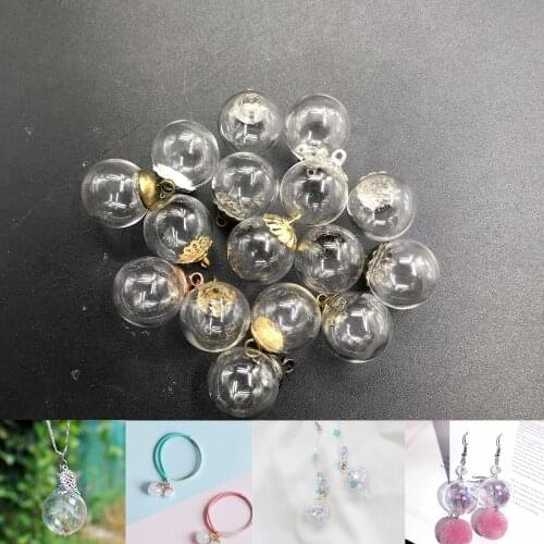 14mm Empty Glass wishing bottle globe bubble mix cap set DIY Glass vial pendant necklace jewelry glass bottle dome cover charms