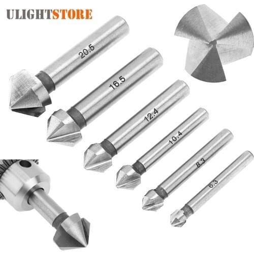 6pcs 3 Edge 90 Degrees Drill Bit Set Chamfer End Mill Cutter Chamfering HSS Countersink Drill Bits for PVC Board