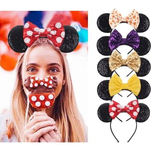 New Classic Sequins Bow Headbands For Girls Mouse Ears Hair Band Kids Glitter Headband Women Party Hair Accessories Hot-sale