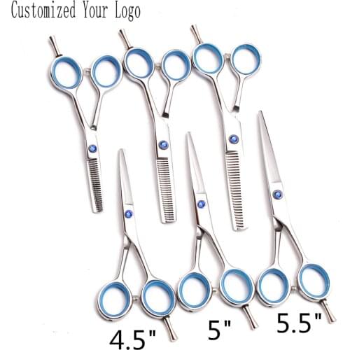 Dog Grooming Scissors Customize Brand 4.5" 5" 5.5" Stainless Straight Thinning Shears Pet Scissors Add Bag Finger Rest DIY C1117