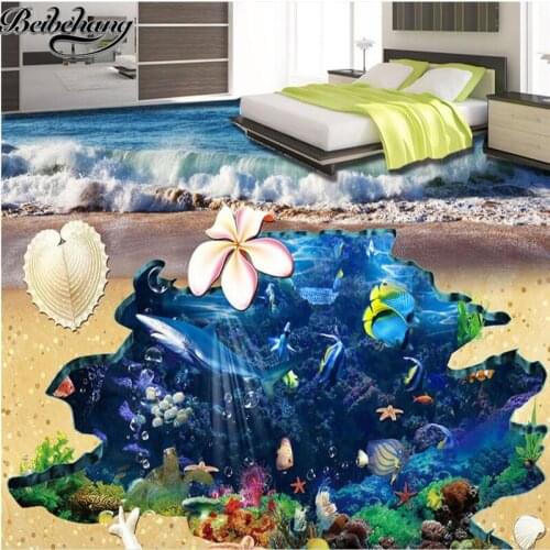 Beibehang Custom large floor decoration painting sprawling starfish shell underwater world 3D floor mall three - dimensional