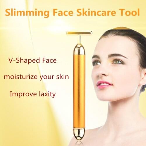 Slimming Face Pop 24k Gold Colour Vibration Facial Beauty Roller Massager Stick Lift Skin Tightening Wrinkle Bar Face