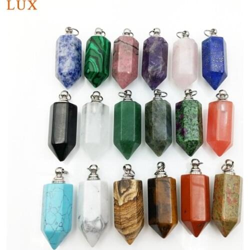 Natural rose quartzs amethysts charm gems stone perfume bottle pendant essentail oils diffuser vial for DIY necklace making