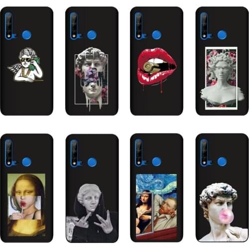 QAQsam Silicone For Huawei Nova 5i Case Cartoon Statue Abstract Art Painted Soft TPU Back Cover Capa Fundas