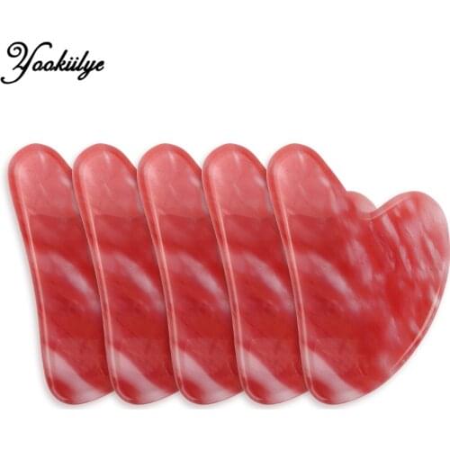 5pcs Heart-shaped Synthetic Red Pomegranate Crystal Guasha Scraper Facial Massager Unnatural Jade Guasha Board Face Lift Tools