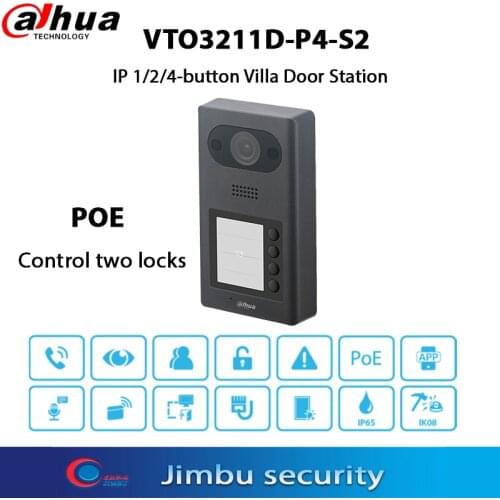Dahua Video Intercom VTO3211D-P4-S2 IP 4-button Villa Door Station IR illumination and night vision IP65 and IK08 Standard PoE