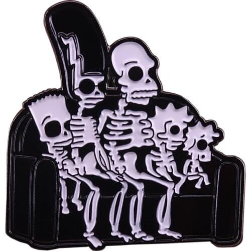 X-ray Skeleton Family Chilling On The Couch Badges Pin Perfect For Adding A Horror Punk Rock Touch To Your Jacket Or Bag