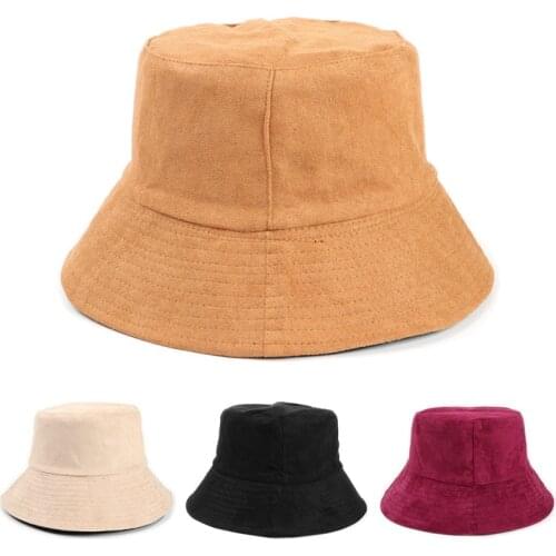 Suede Flat Top Keep Warm Collapsible Double Sided FishermanS Hat Korean Version Autumn Winter Women Basin Cap Fishing Hat