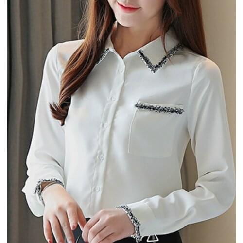 Fashion Woman Blouses 2021 Turn Down Collar Office Ladies Tops White Blouse Long Sleeve Women Shirts Chiffon Blouse Women B912