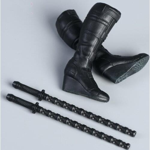 In Stock NR32 1/6 Female Black Boots High Heels with Electric Baton Model Fit 12'' Action Figure Body